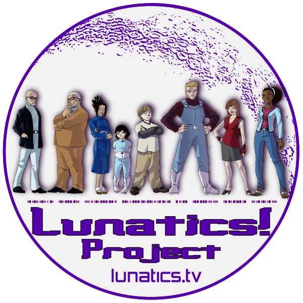 Lunatics Project Logo (The eight main characters silhouetted against the Moon).